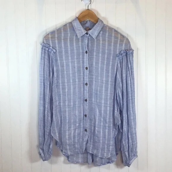 ❄️ Free People | Headed To The Highlands Button Front Blouse Blue Size XS - Picture 5 of 11
